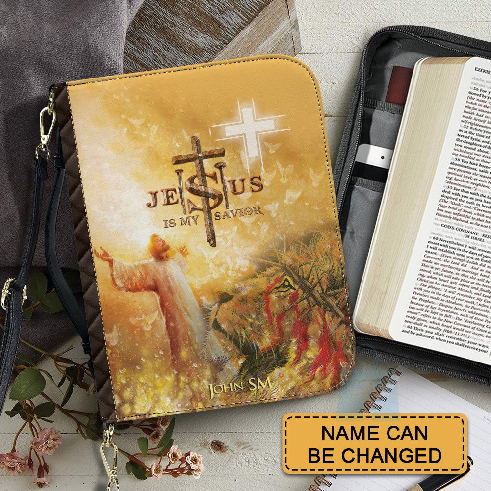 CHRISTIANARTBAG Personalized Bible Cover - Jesus Is My Savior Lion Design - Custom Leather Bible Case
