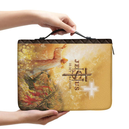CHRISTIANARTBAG Personalized Bible Cover - Jesus Is My Savior Lion Design - Custom Leather Bible Case