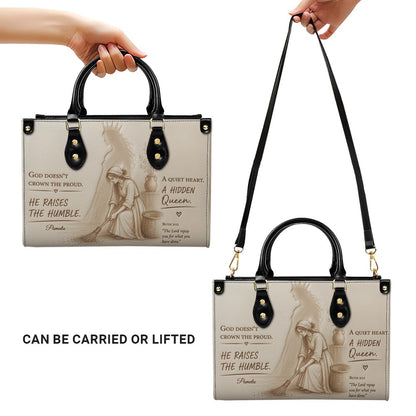 Personalized Christian Leather Handbag - Custom Name "He Raises The Humble" Faith Purse | CHRISTIANARTBAG 03080526