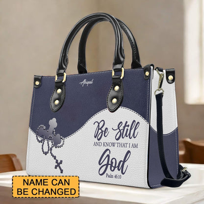 Personalized "Be Still & Know I Am God" Leather Handbag - Custom Name Christian Tote Bag Gift for Women