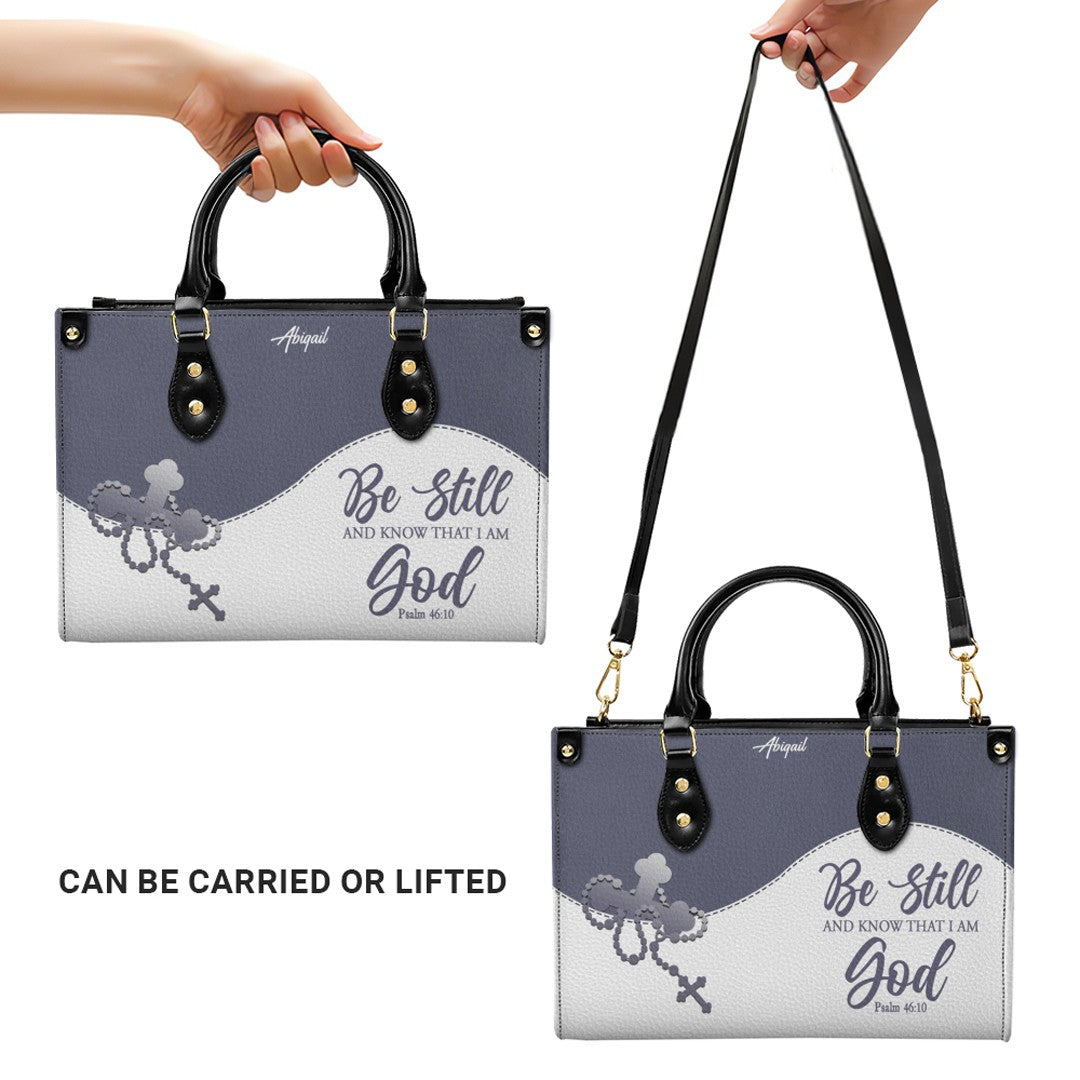 Personalized "Be Still & Know I Am God" Leather Handbag - Custom Name Christian Tote Bag Gift for Women