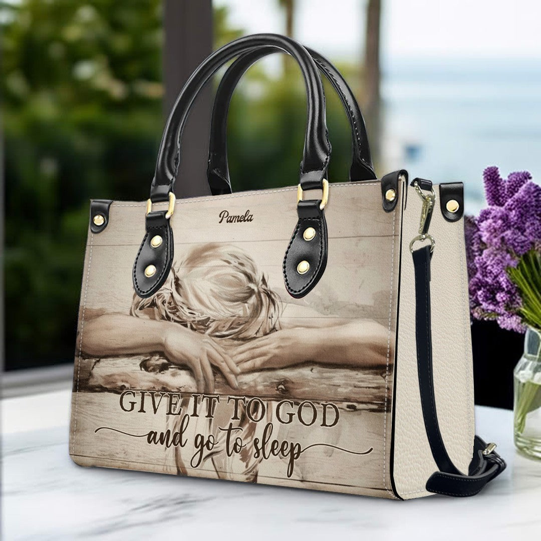 Personalized Christian Leather Handbag – “Give It To God and Go To Sleep” Faith Tote | Custom Name Purse by CHRISTIANARTBAG