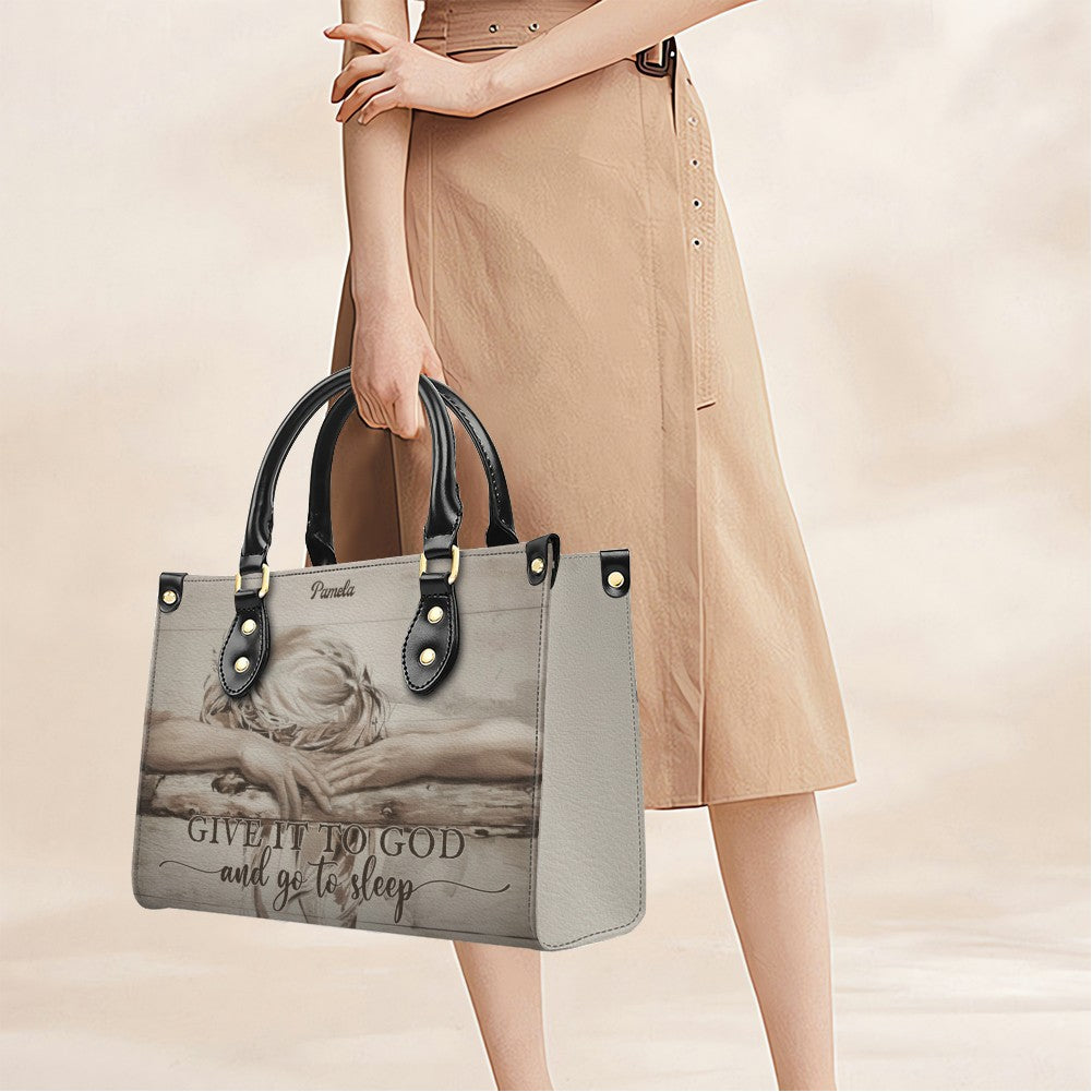 Personalized Christian Leather Handbag – “Give It To God and Go To Sleep” Faith Tote | Custom Name Purse by CHRISTIANARTBAG