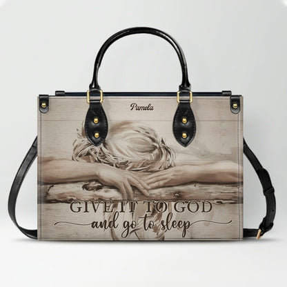 Personalized Christian Leather Handbag – “Give It To God and Go To Sleep” Faith Tote | Custom Name Purse by CHRISTIANARTBAG