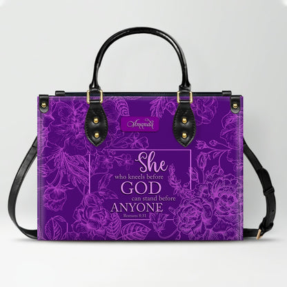 CHRISTIANARTBAG Personalized Leather Handbag | Custom Name Christian Bible Verse Tote Bag | Floral Purple Crossbody Purse for Religious Women Gift CAB017926