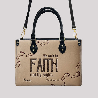 Custom Name "We Walk By Faith" Christian Leather Handbag – Personalized Faith-Based Women’s Tote Purse | CHRISTIANARTBAG 05080526