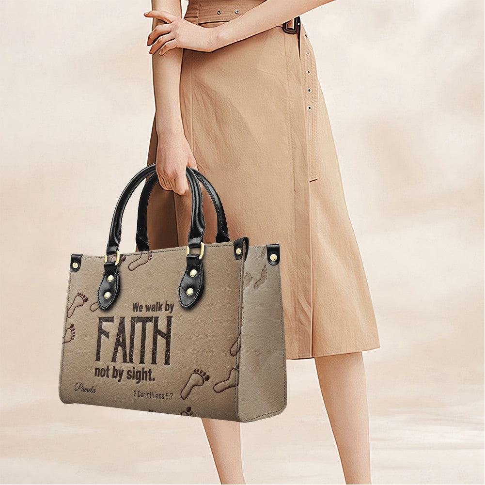 Custom Name "We Walk By Faith" Christian Leather Handbag – Personalized Faith-Based Women’s Tote Purse | CHRISTIANARTBAG 05080526