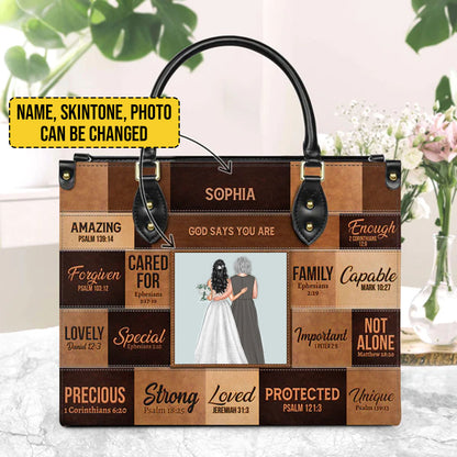 Customizable Christian Art Leather Handbag - Personalized Inspirational Quotes & Photo Tote from CHRISTIANARTBAG