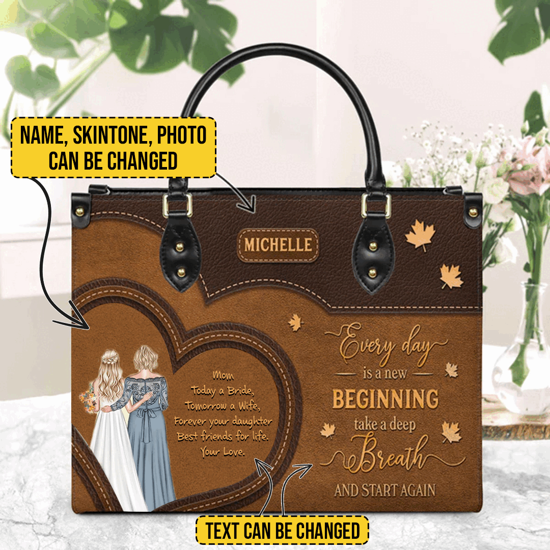Customizable "Every Day is a New Beginning" Leather Handbag by CHRISTIANARTBAG