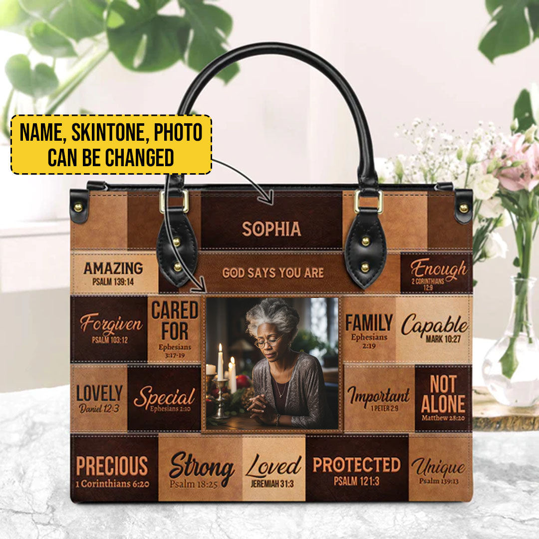 Customizable Christian Art Leather Handbag - Personalized Inspirational Quotes & Photo Tote from CHRISTIANARTBAG