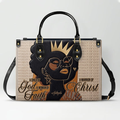 Personalized African American Woman of God Leather Handbag Custom Name Bible Verse Shoulder Bag | CHRISTIANARTBAG 02080726