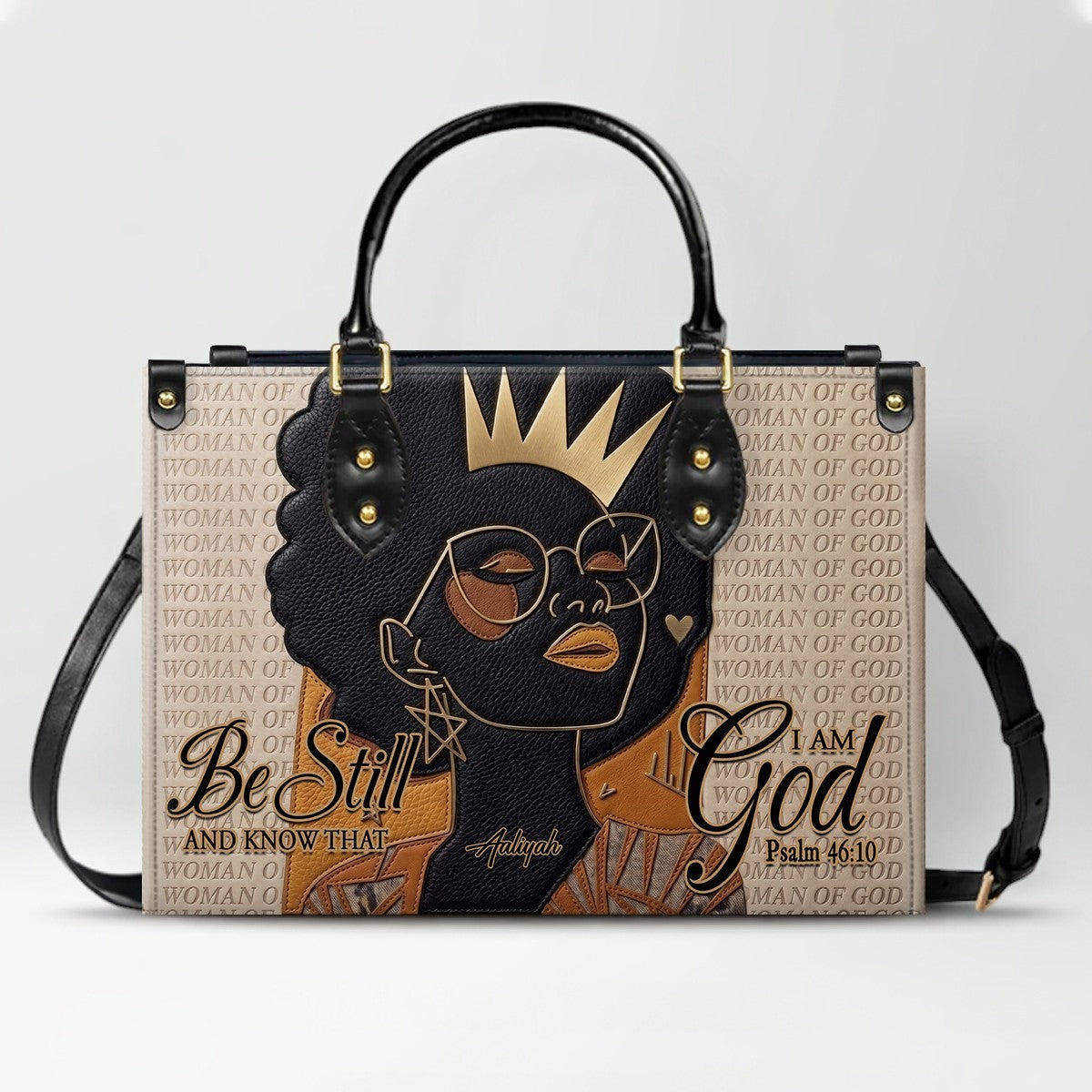 Personalized African American Woman of God Leather Handbag Custom Name Bible Verse Shoulder Bag | CHRISTIANARTBAG 02080726