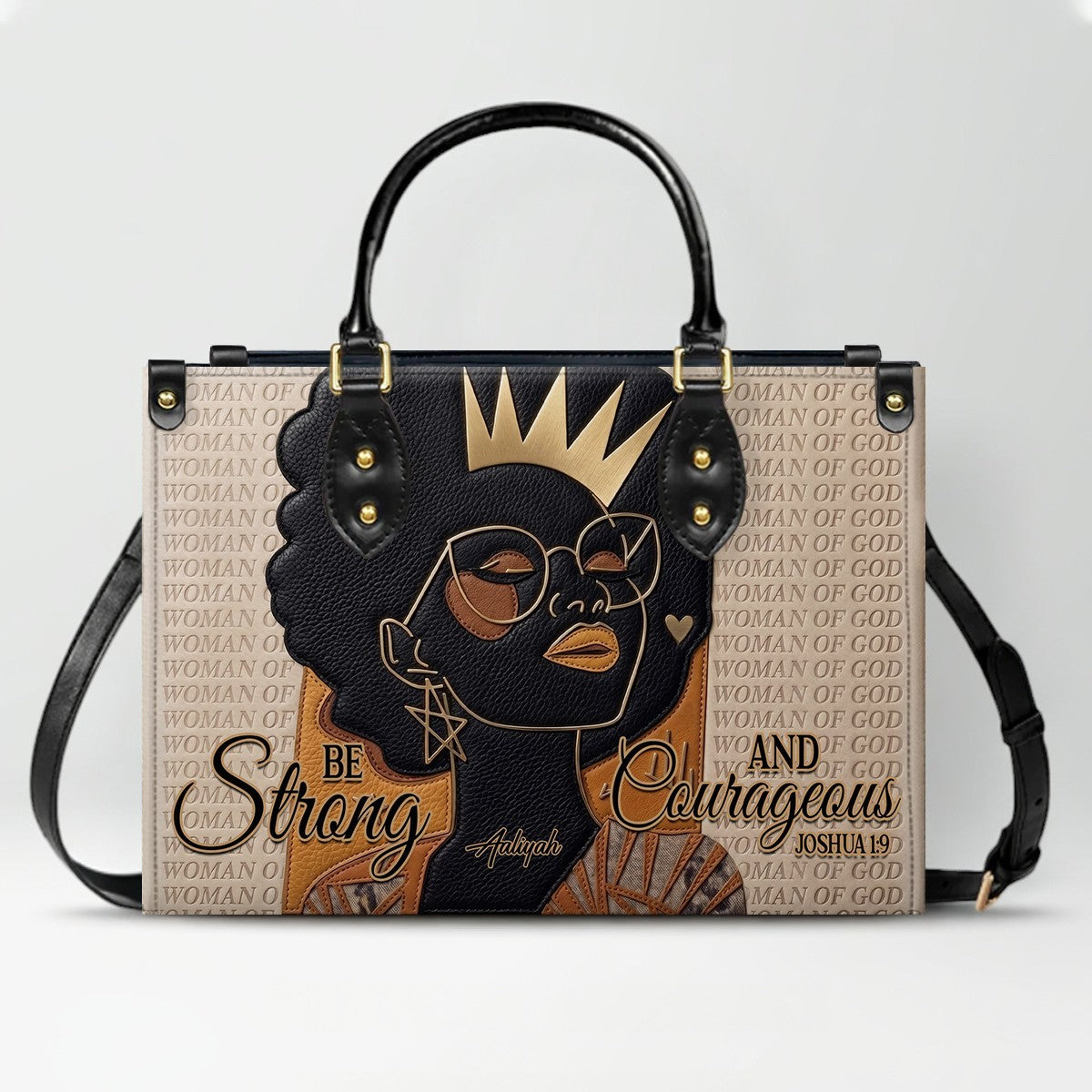 Personalized African American Woman of God Leather Handbag Custom Name Bible Verse Shoulder Bag | CHRISTIANARTBAG 02080726