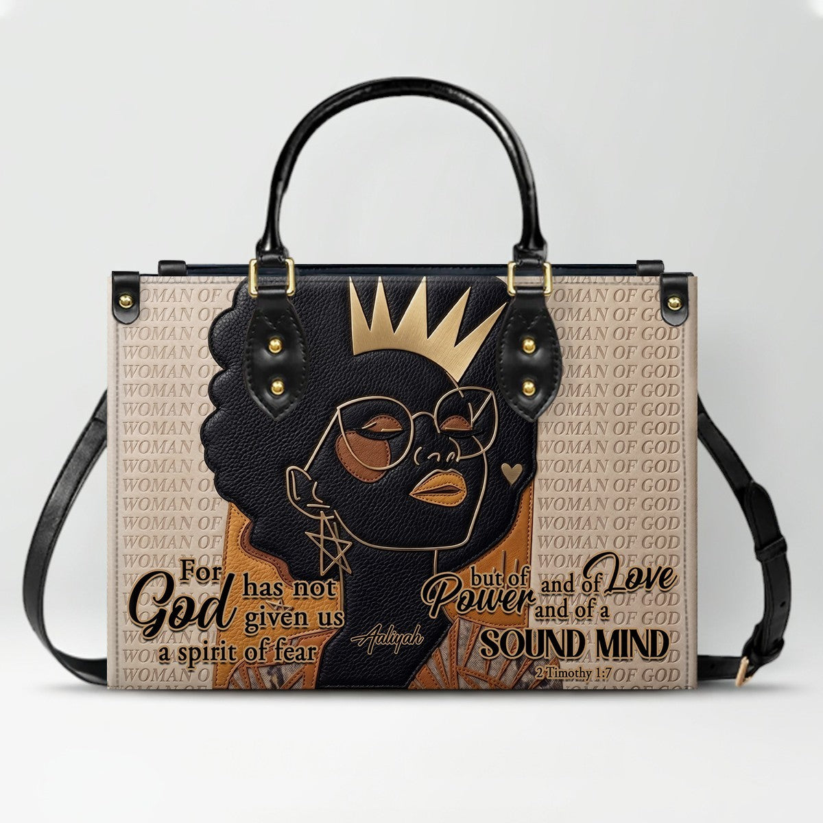 Personalized African American Woman of God Leather Handbag Custom Name Bible Verse Shoulder Bag | CHRISTIANARTBAG 02080726