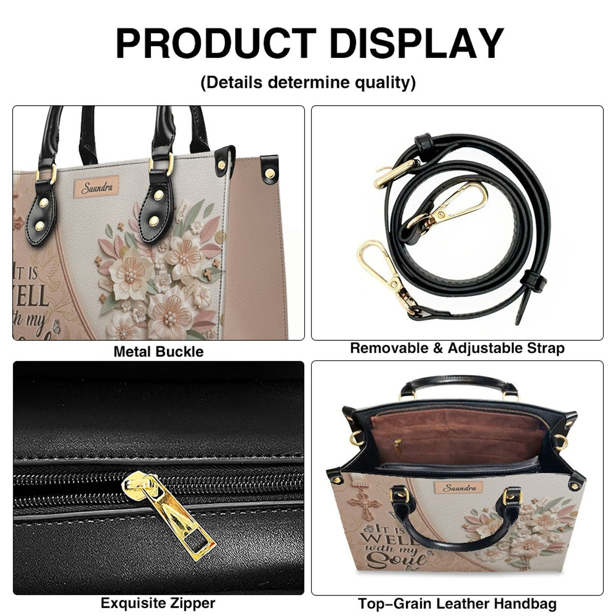 CHRISTIANARTBAG Personalized Leather Handbag and Wallet Set | Beige Custom Name Cross Purse & Long Wristlet Clutch CAB01061626