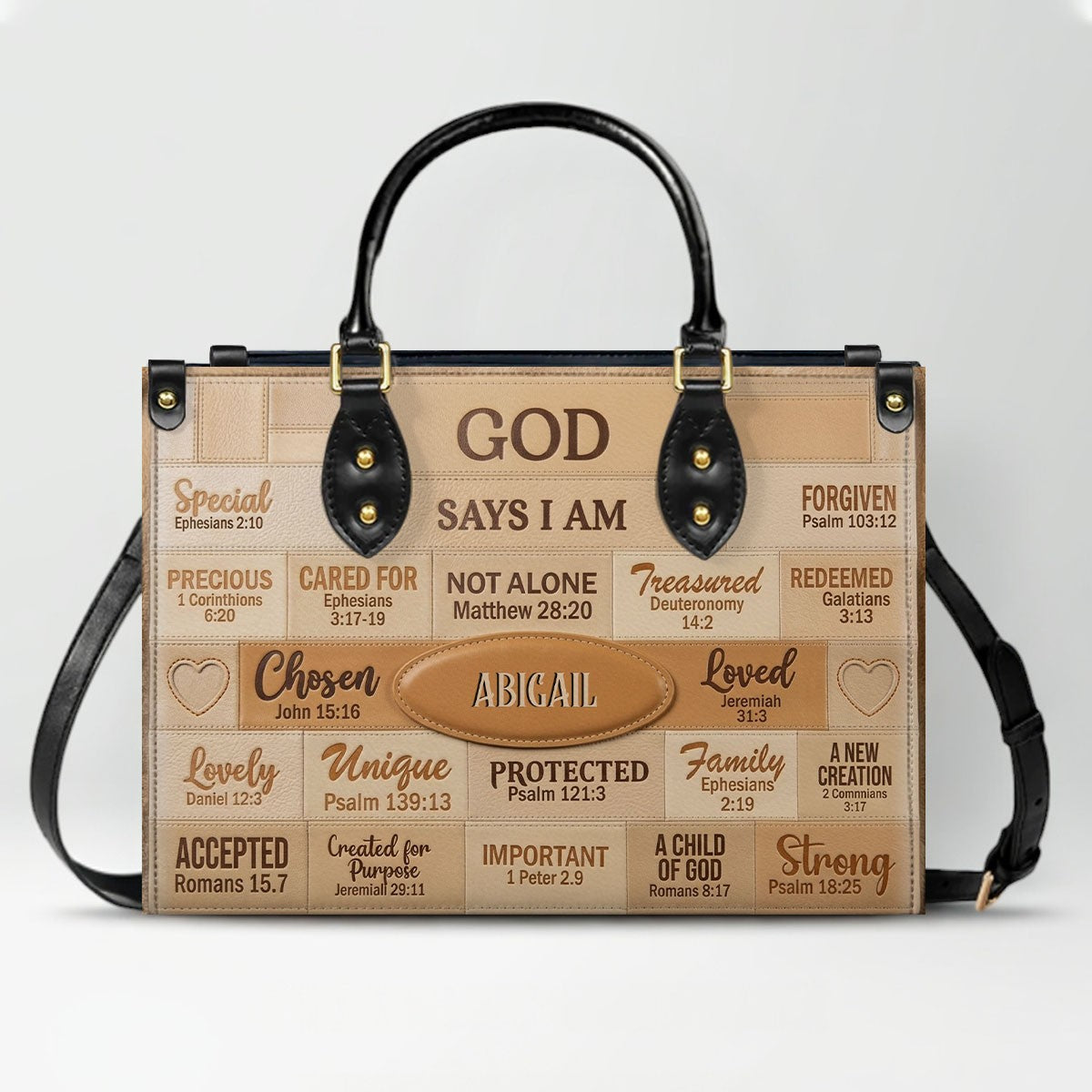 Christian Art Bag God Says I Am Personalized Handbag | Custom Scripture Leather Tote & Purse Set | Faith Based Religious Gifts for Her CAB01062626