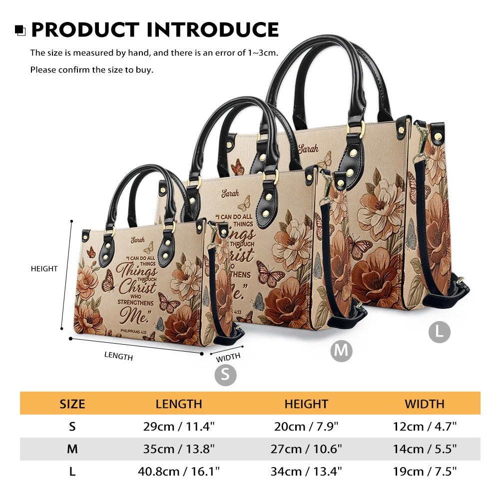CHRISTIANARTBAG Personalized Leather Handbag – Custom Name & Bible Verse Floral Butterfly Leather Tote Bag 01073026