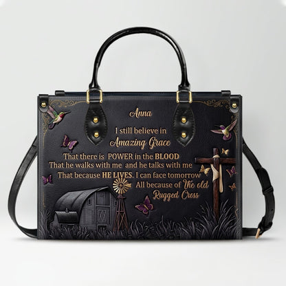 Personalized Leather Handbag for Women, Custom Christian Amazing Grace Purse with Name - CHRISTIANARTBAG CAB02100426