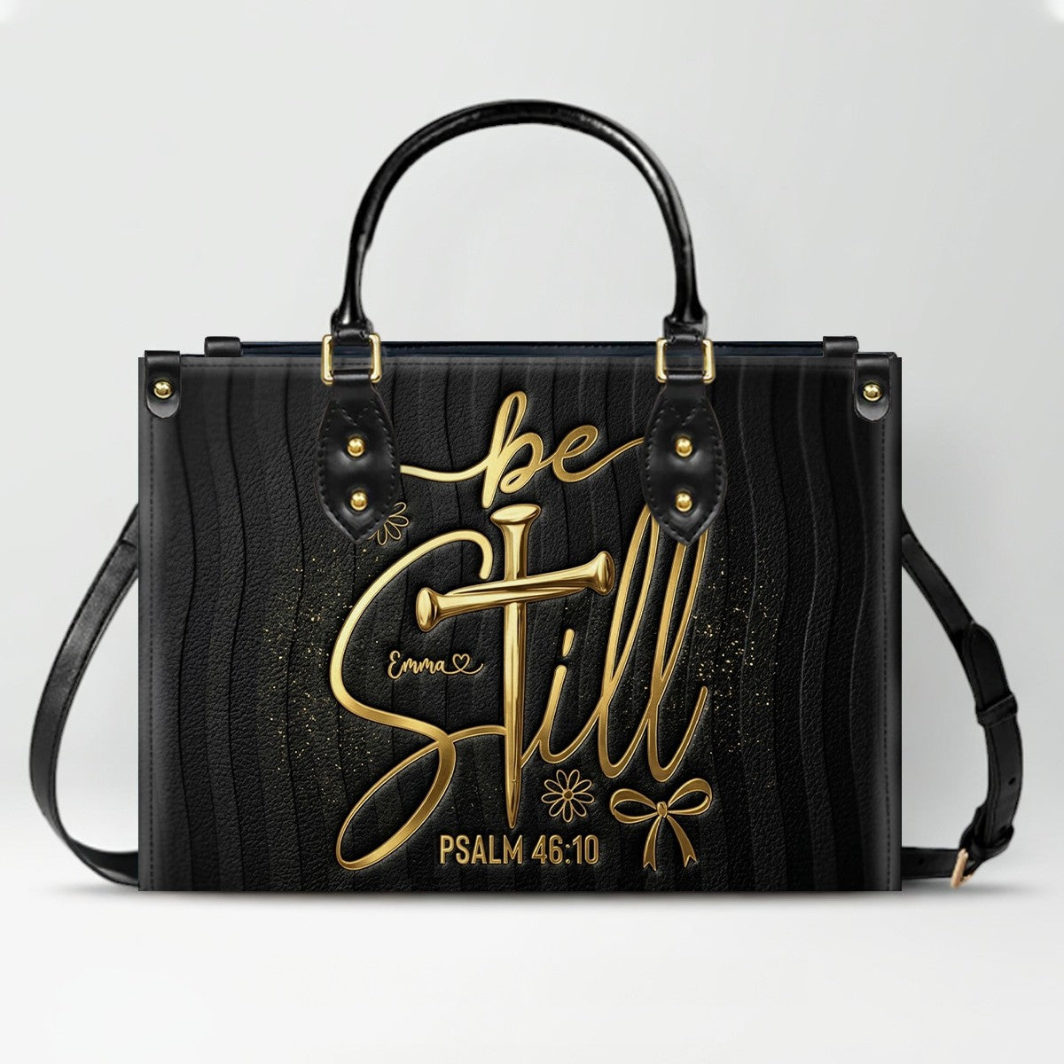Personalized Be Still Psalm 46:10 Cross Leather Handbag for Women - CHRISTIANARTBAG | Custom Faith Purse in Pink CAB01100526