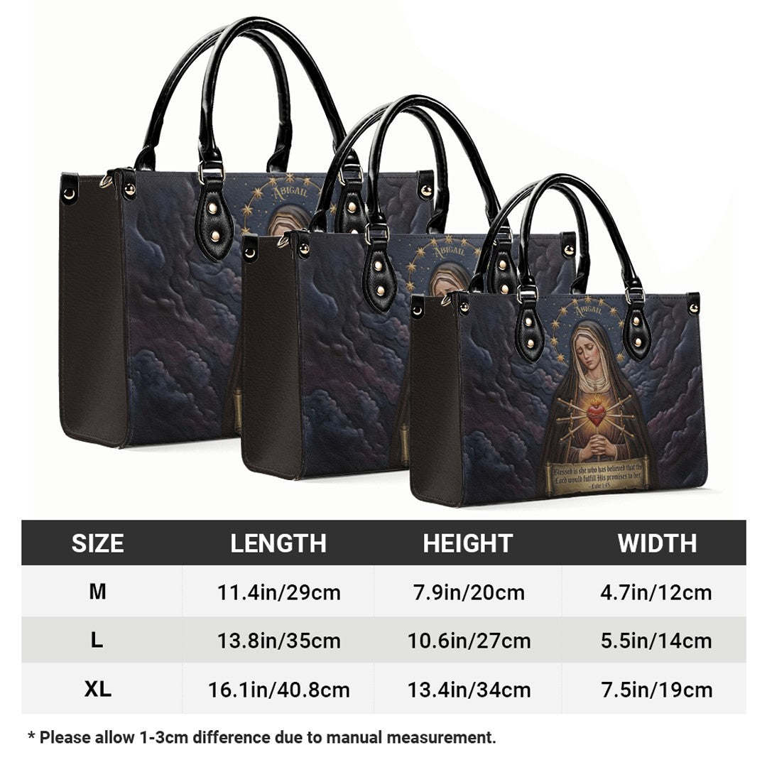 CHRISTIANARTBAG Personalized Catholic Leather Handbag - Custom Name & Bible Verse Virgin Mary Tote Bag CAB01101526