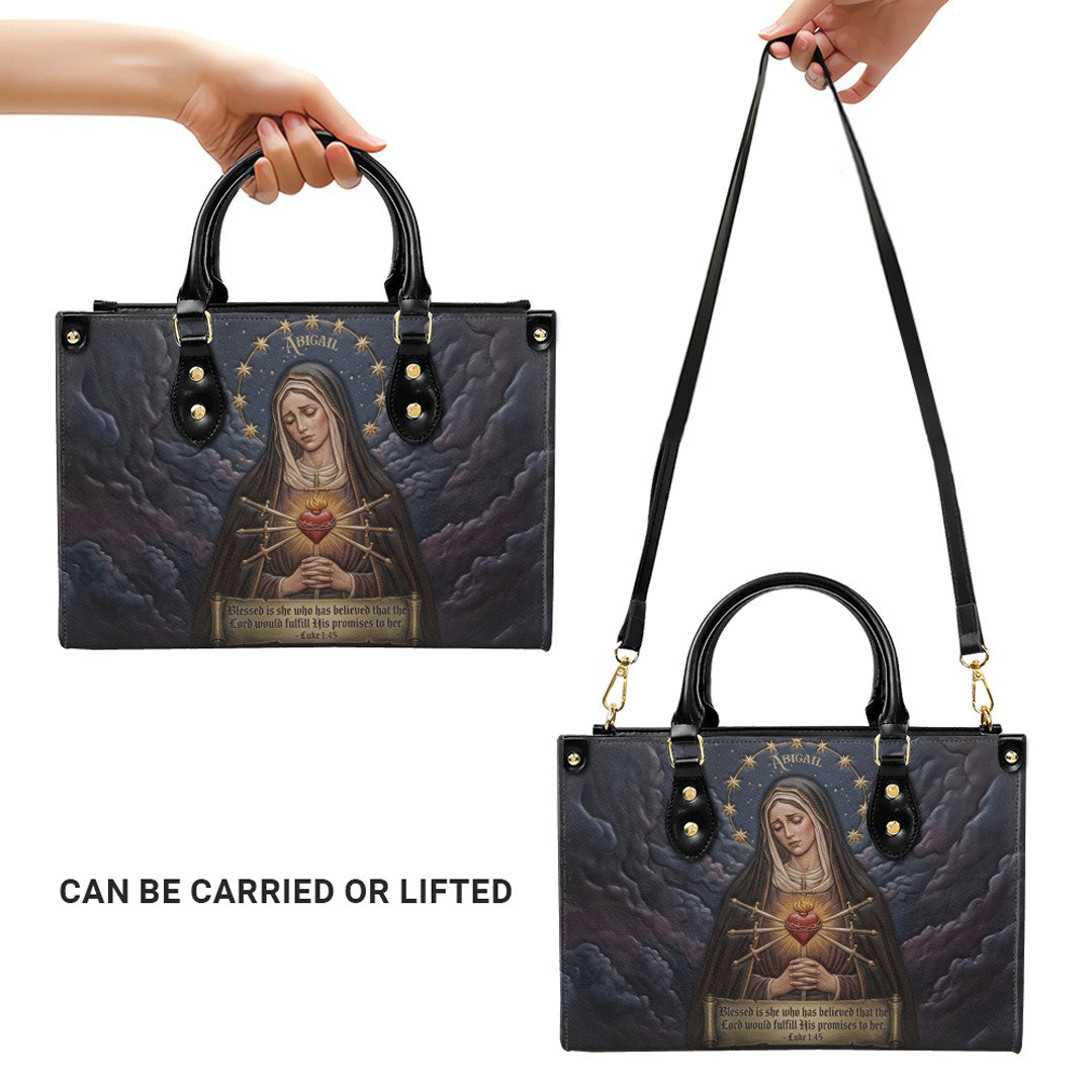 CHRISTIANARTBAG Personalized Catholic Leather Handbag - Custom Name & Bible Verse Virgin Mary Tote Bag CAB01101526