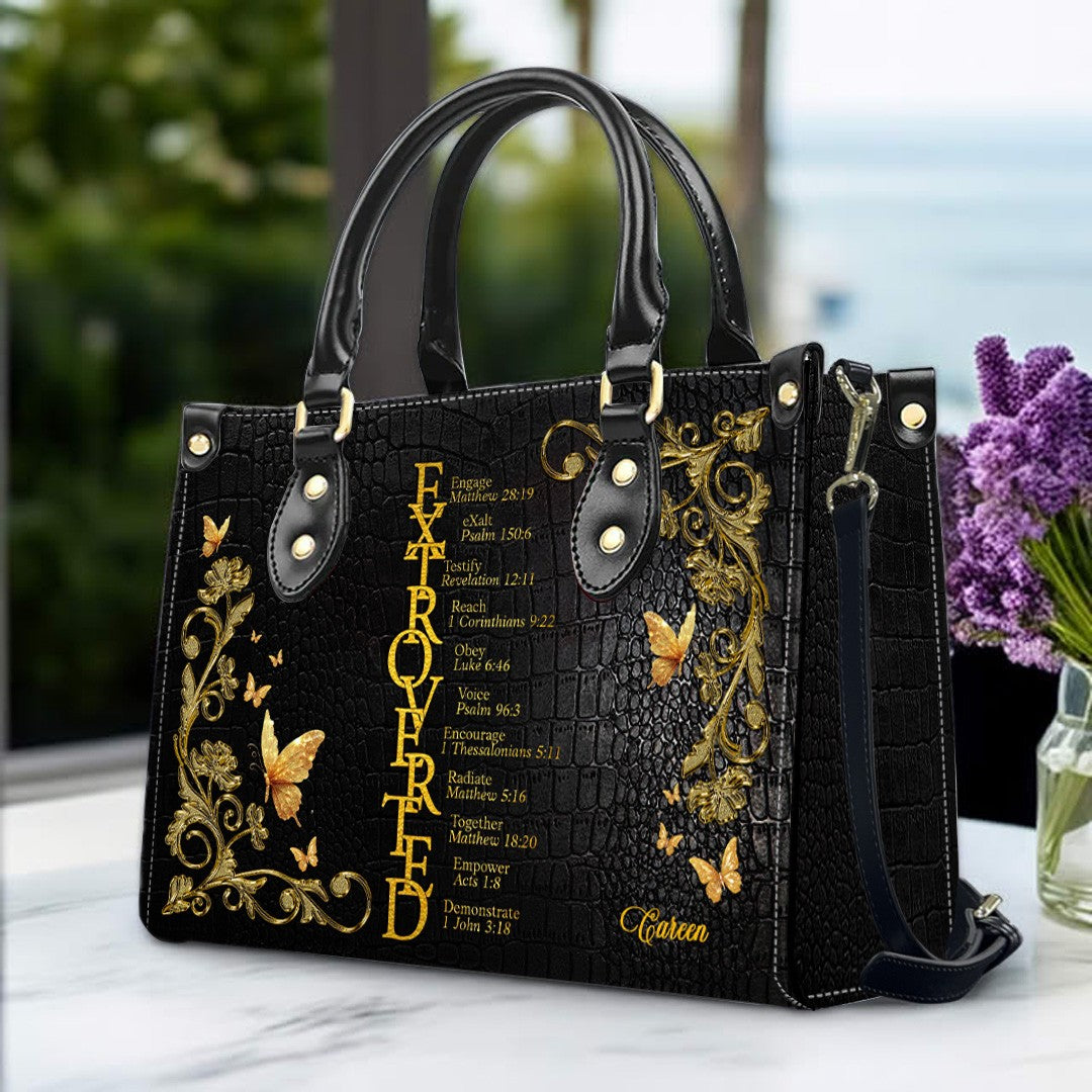 Personalized Leather Handbag by CHRISTIANARTBAG - EXTROVERTED | INTROVERT Biblical Acrostic Design - Custom Christian Gift for Women