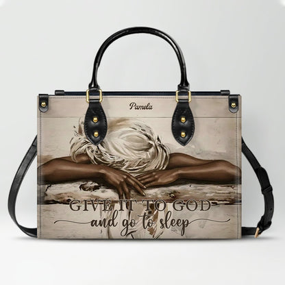 Personalized Christian Leather Handbag – “Give It To God and Go To Sleep” Faith Tote | Custom Name Purse by CHRISTIANARTBAG
