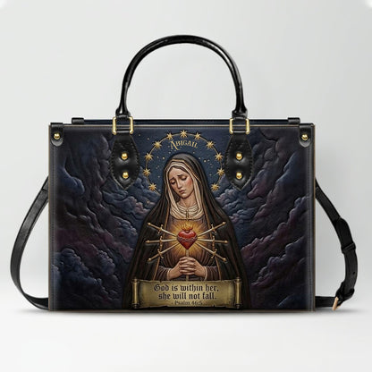 CHRISTIANARTBAG Personalized Catholic Leather Handbag - Custom Name & Bible Verse Virgin Mary Tote Bag CAB01101526