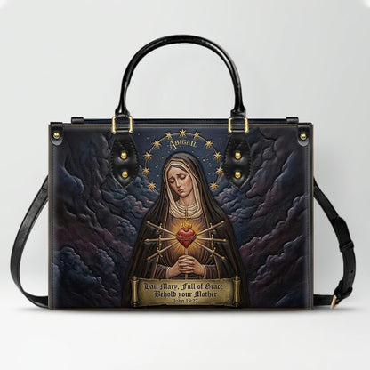 CHRISTIANARTBAG Personalized Catholic Leather Handbag - Custom Name & Bible Verse Virgin Mary Tote Bag CAB01101526