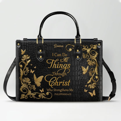 CHRISTIANARTBAG™ Personalized Leather Handbag - Custom Name "I Can Do All Things Through Christ" Philippians 4:13 Bible Verse Tote Purse