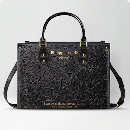 CHRISTIANARTBAG Personalized Leather Handbag - Custom Name & Bible Verse Floral Embossed Tote Bag for Women CAB01101726
