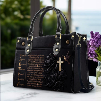 Custom Leather Handbag - Personalized Name Bible Verse Story Design, Choose Color & Text | CHRISTIANARTBAG 02080426