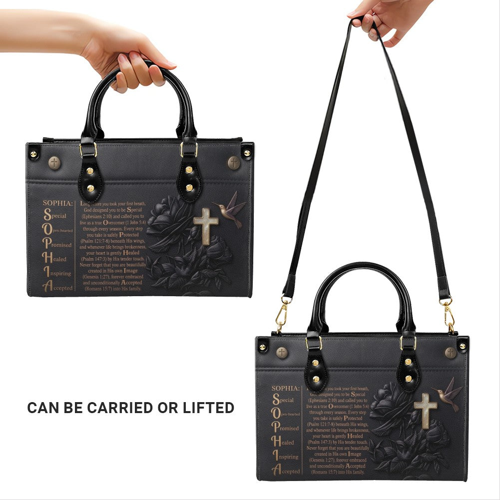Custom Leather Handbag - Personalized Name Bible Verse Story Design, Choose Color & Text | CHRISTIANARTBAG 02080426