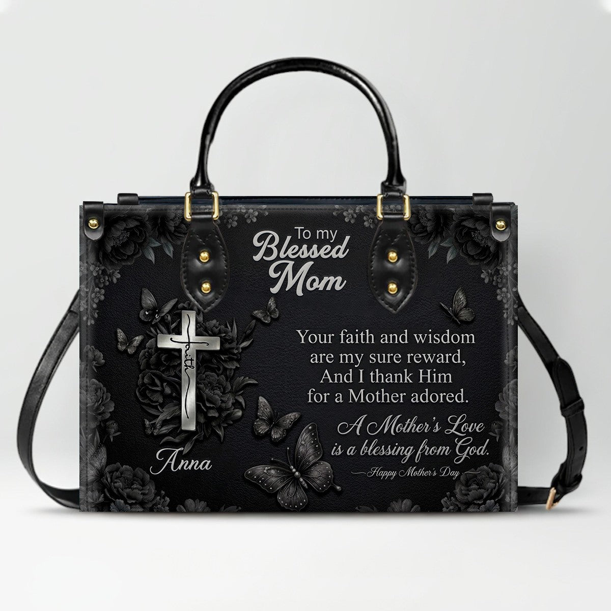 CHRISTIANARTBAG | Personalized Leather Handbag - Blessed Mother Edition - Custom Name & Faith Design CAB14626