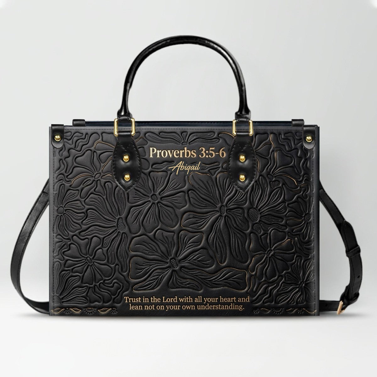 CHRISTIANARTBAG Personalized Leather Handbag - Custom Name & Bible Verse Floral Embossed Tote Bag for Women CAB01101726