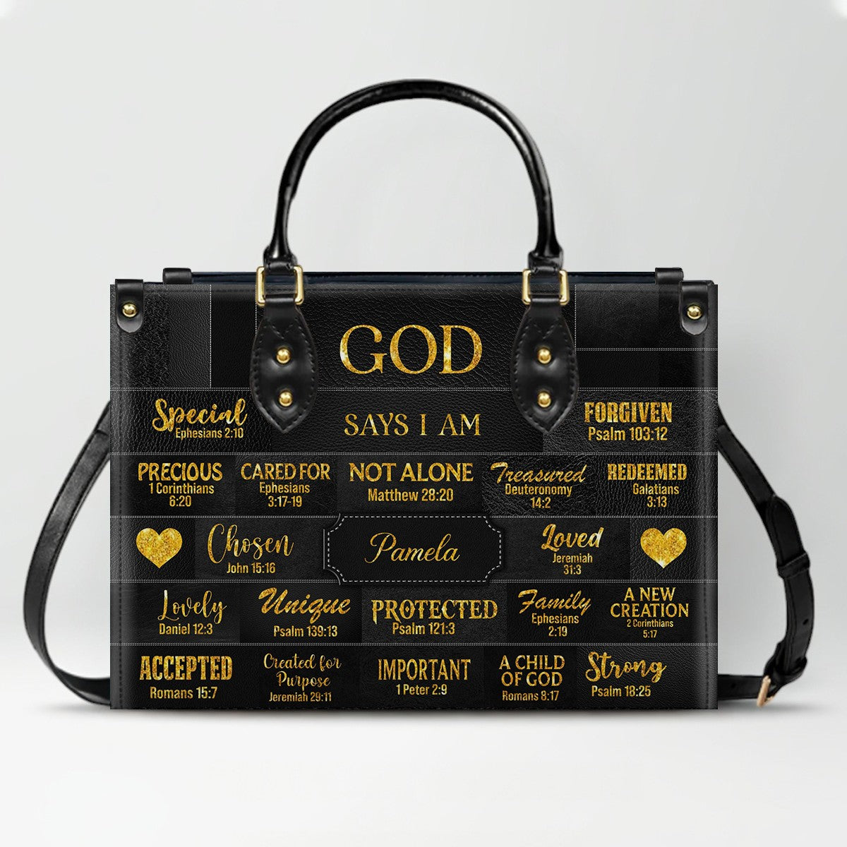 Personalized Christian Leather Handbag – “God Says I Am” Bible Verse Tote for Women | CHRISTIANARTBAG