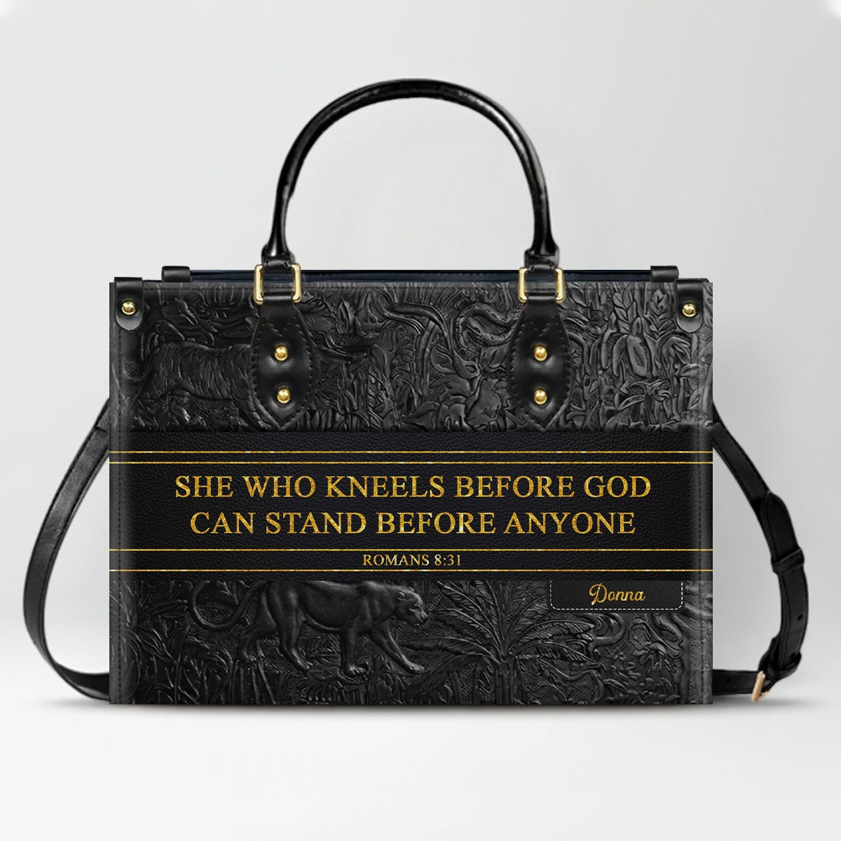 Luxury Embossed Leather Christian Tote Bag - Custom Name & Scripture Purse - Premium Faith Gift for Women CAB0132426