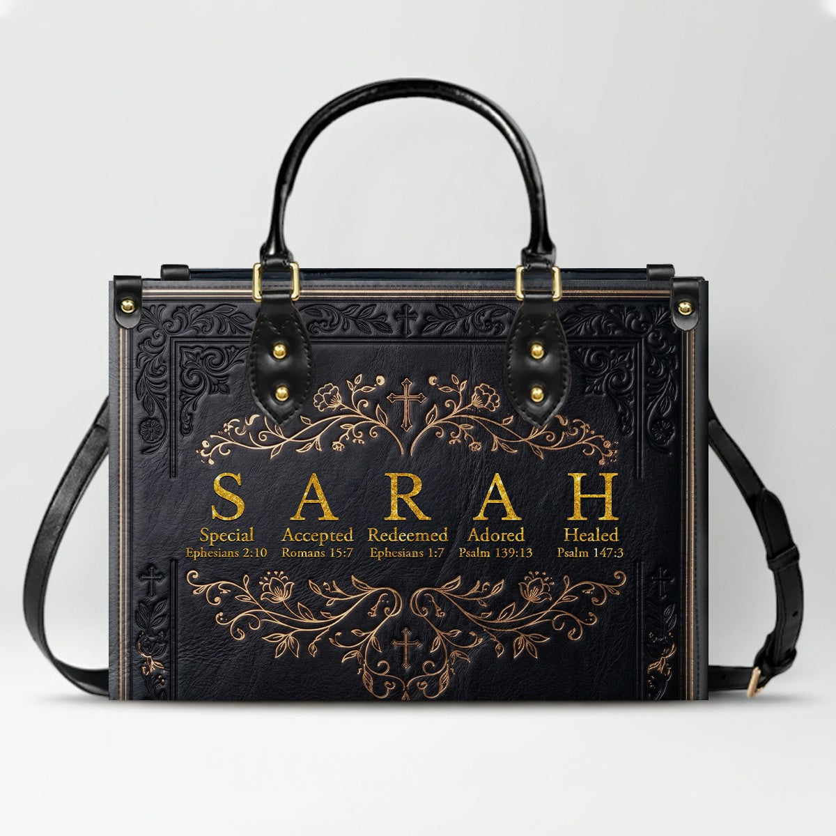CHRISTIANARTBAG Personalized Name Meaning Bible Verse Leather Handbag - Custom Christian Acrostic Name Tote Bag for Women - CAB01101526