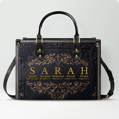 CHRISTIANARTBAG Personalized Name Meaning Bible Verse Leather Handbag - Custom Christian Acrostic Name Tote Bag for Women - CAB01101526