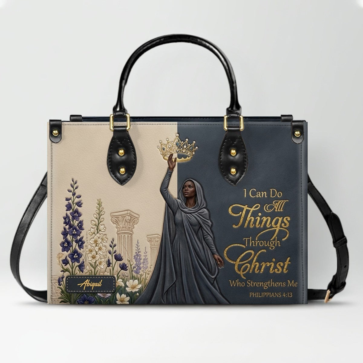 Personalized Christian Leather Handbag - Custom Photo & Name Philippians 4:13 Purse | CHRISTIANARTBAG CAB02101326