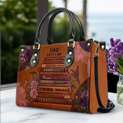 Personalized Leather Handbag | God Says I Am Bible Verse Custom Purse | Christian Gifts for Women | CAB0171026