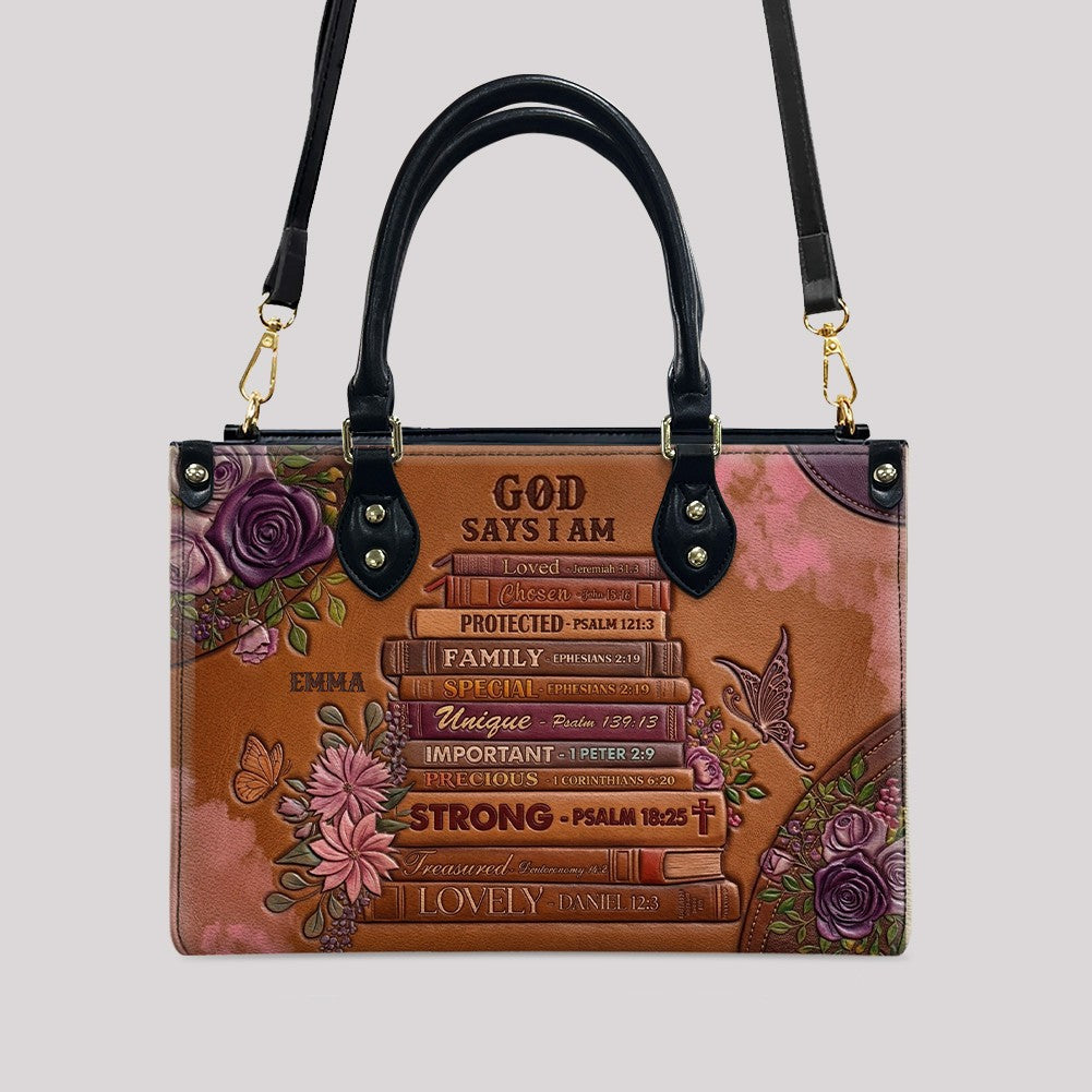 Personalized Leather Handbag | God Says I Am Bible Verse Custom Purse | Christian Gifts for Women | CAB0171026