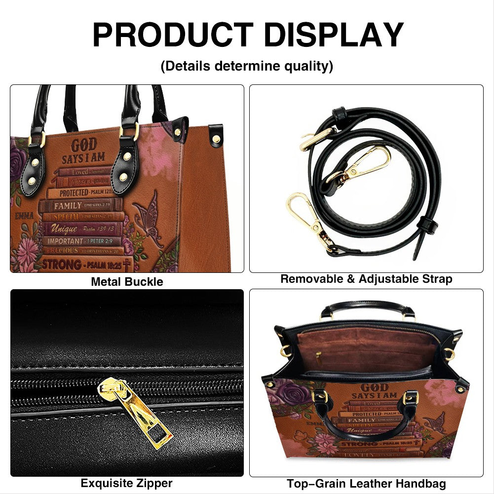 Personalized Leather Handbag | God Says I Am Bible Verse Custom Purse | Christian Gifts for Women | CAB0171026