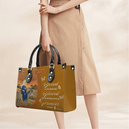 Personalized Leather Handbag for Women - Blessed Mother Art - Saffron Brown Tote by CHRISTIANARTBAG CAB01122325