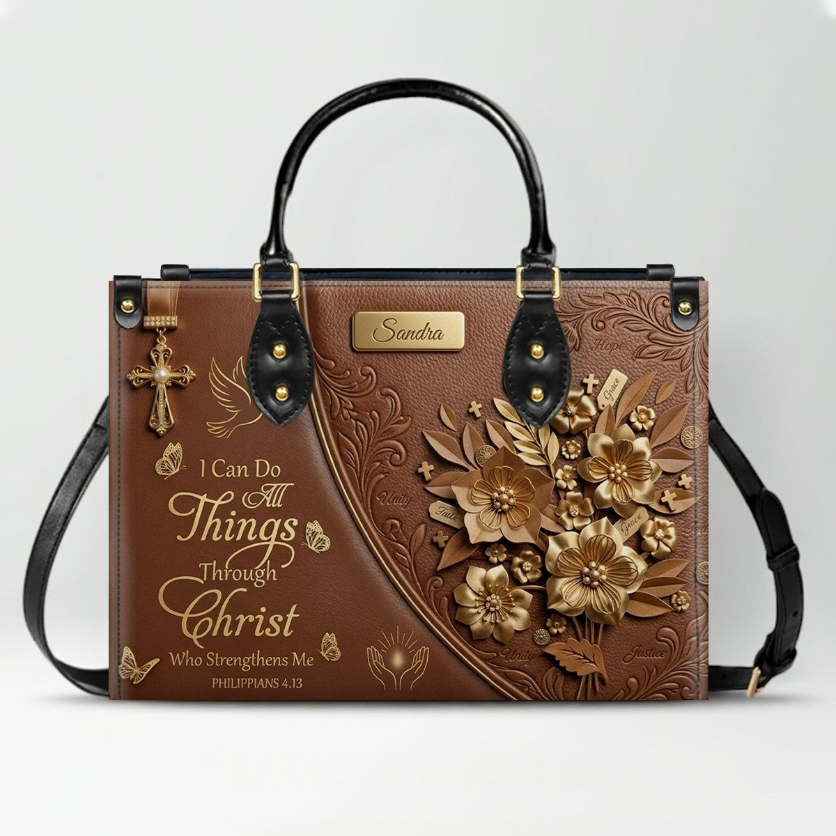 Custom Name Bible Verse Leather Handbag | Inspirational Christian Gift for Women | CHRISTIANARTBAG 01070826