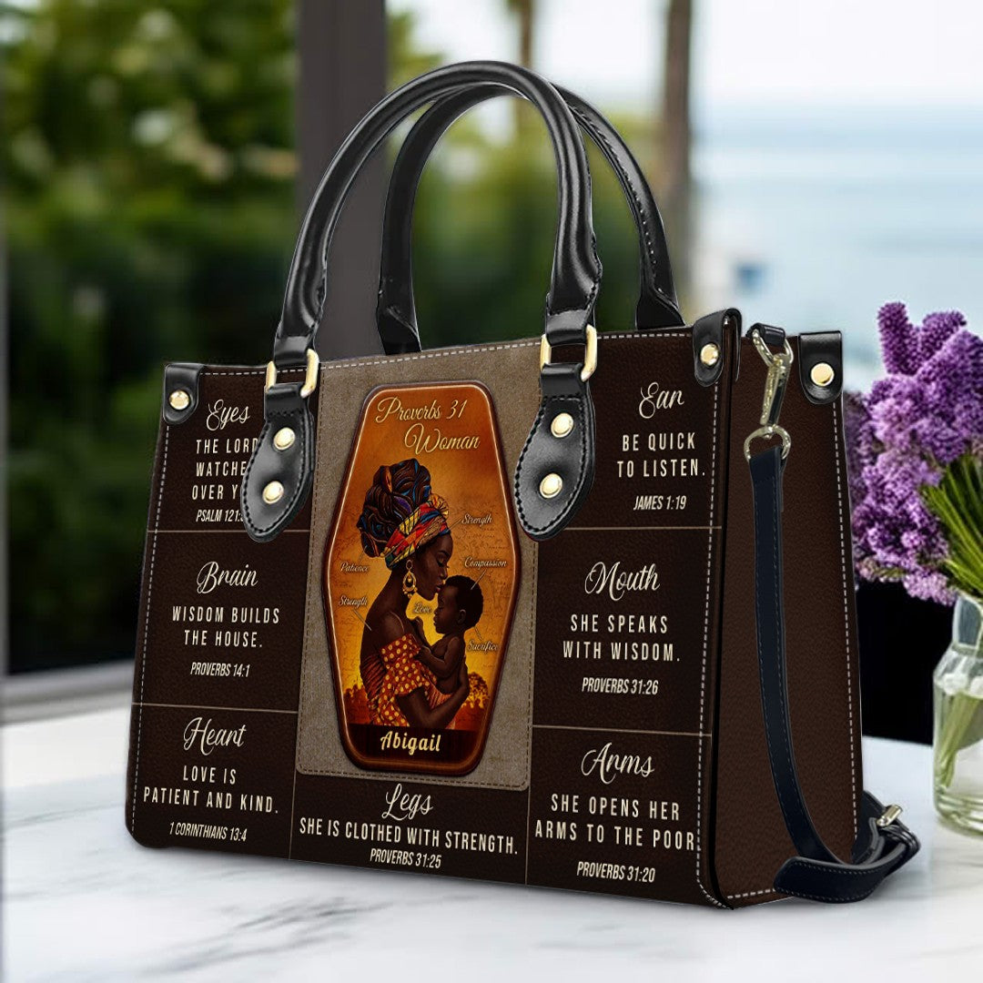 Personalized Proverbs 31 Woman Leather Handbag | ChristianArtBag Custom Faith-Based Purse
