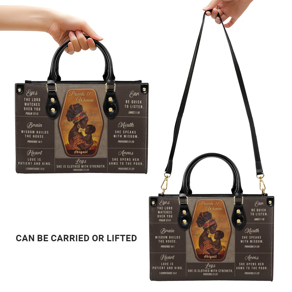 Personalized Proverbs 31 Woman Leather Handbag | ChristianArtBag Custom Faith-Based Purse