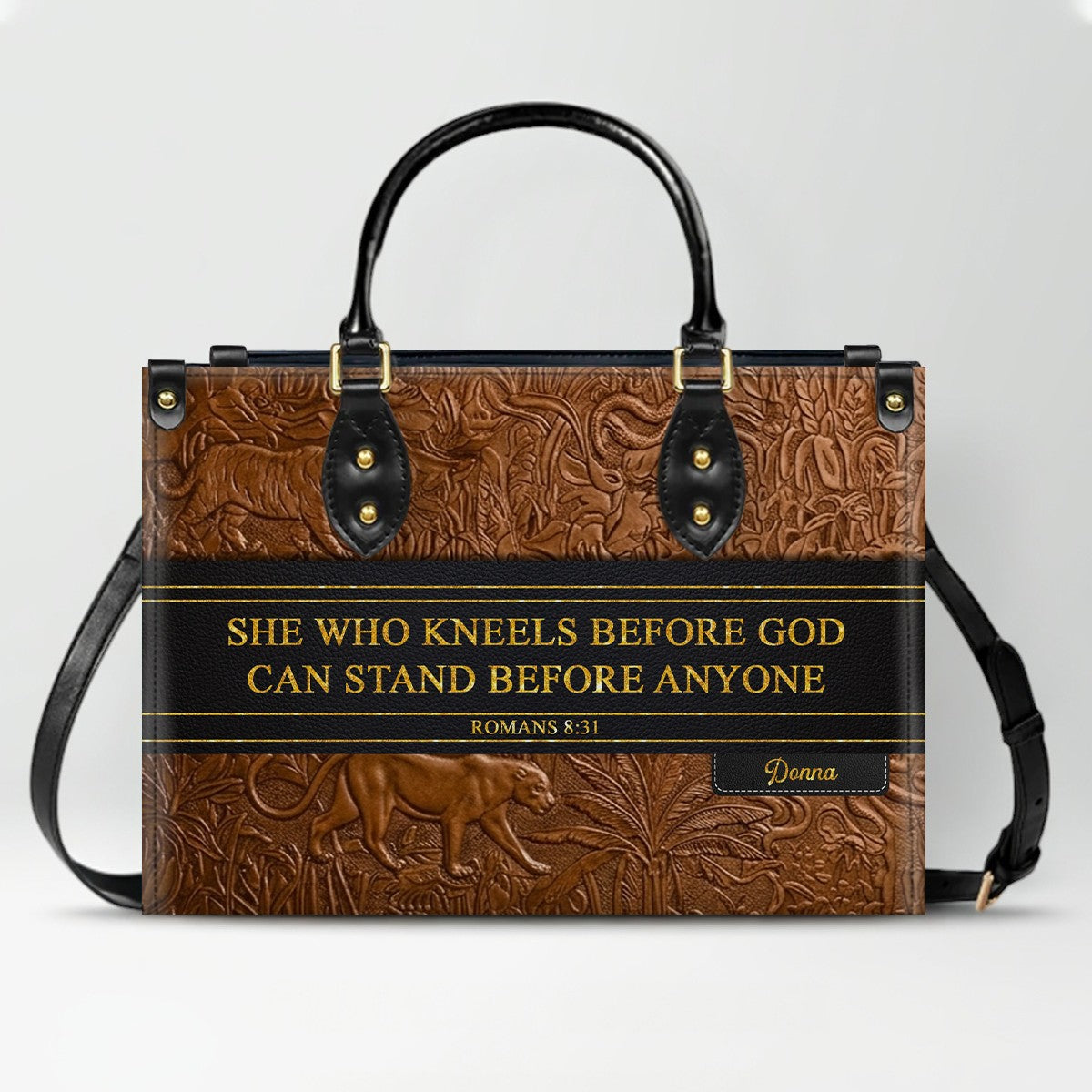 Luxury Embossed Leather Christian Tote Bag - Custom Name & Scripture Purse - Premium Faith Gift for Women CAB0132426