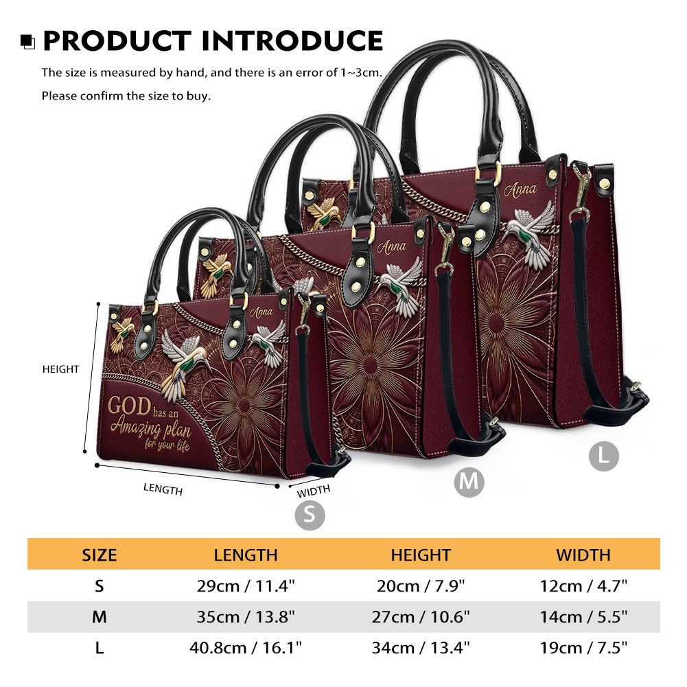 CHRISTIANARTBAG Personalized Leather Handbag - God Has An Amazing Plan For Your Life Hummingbird Floral Bag CAB01100326
