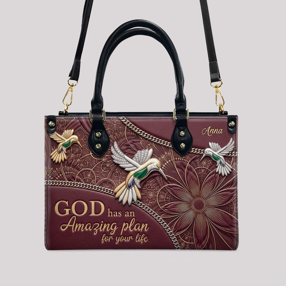 CHRISTIANARTBAG Personalized Leather Handbag - God Has An Amazing Plan For Your Life Hummingbird Floral Bag CAB01100326